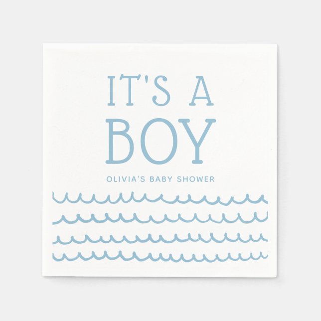 Serviette En Papier C'est un garçon Baby shower nautique | Vagues bleu (Devant)