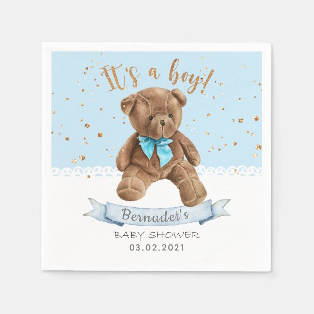 Serviette En Papier C'est un garçon ! Baby shower Teddy Bear (Devant)