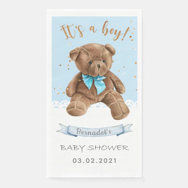 Serviette En Papier C'est un garçon ! Baby shower Teddy Bear (Devant)