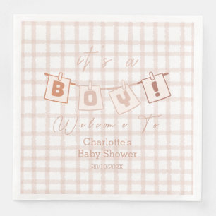 Serviette En Papier C'est un garçon ! Douce Gingham Marron Notedry Bab