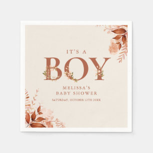Serviette En Papier C'est un garçon - Lettre florale rustique Baby Sho