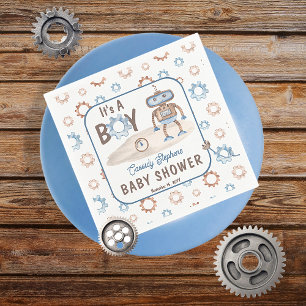 Serviette En Papier C'est un garçon mignon bleu   Baby shower Robot Gr