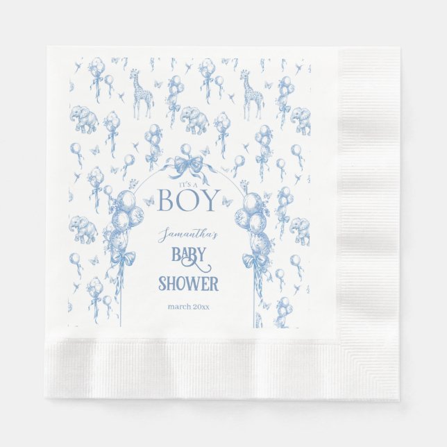 Serviette En Papier C'est un petit Baby shower Safari Animal Blue Ball (Devant)
