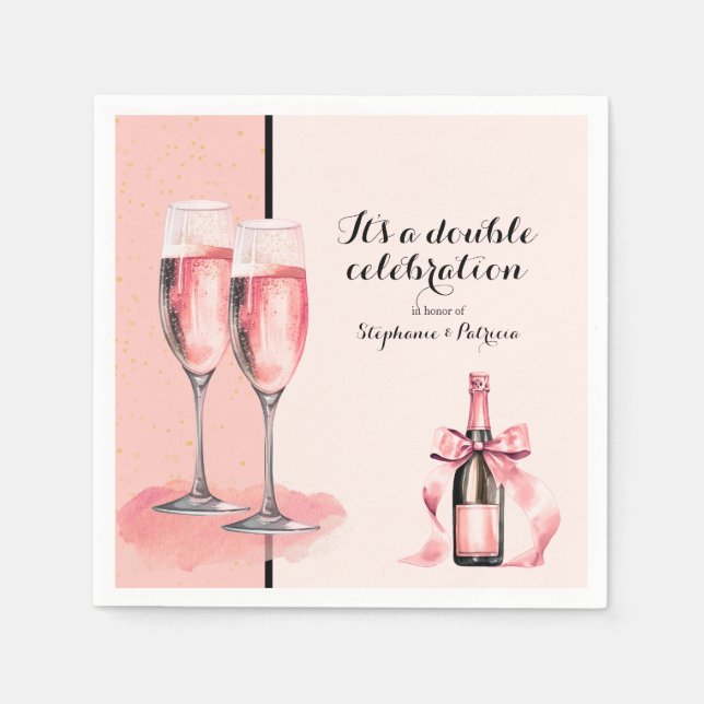 Serviette En Papier C'est une double fête Champagne Rose Anniversaire (Devant)