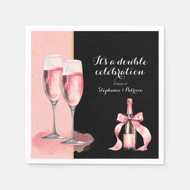 Serviette En Papier C'est une double fête Champagne Rose Anniversaire (Devant)