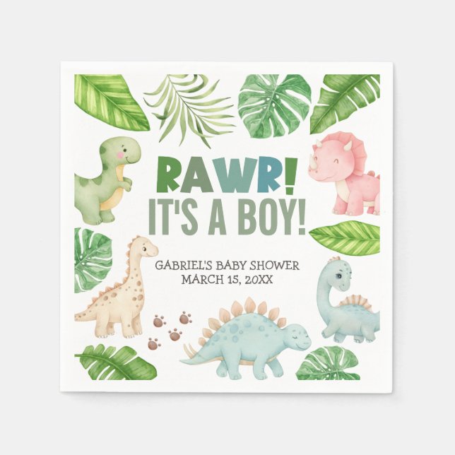 Serviette En Papier C'est une Fête de Bébé Dinosaure Garçon (Devant)