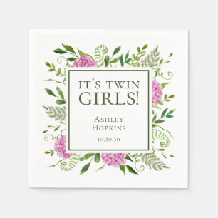Serviette En Papier C'est une Fête de Bébé Fille Jumeaux Fleurs d'Hydr