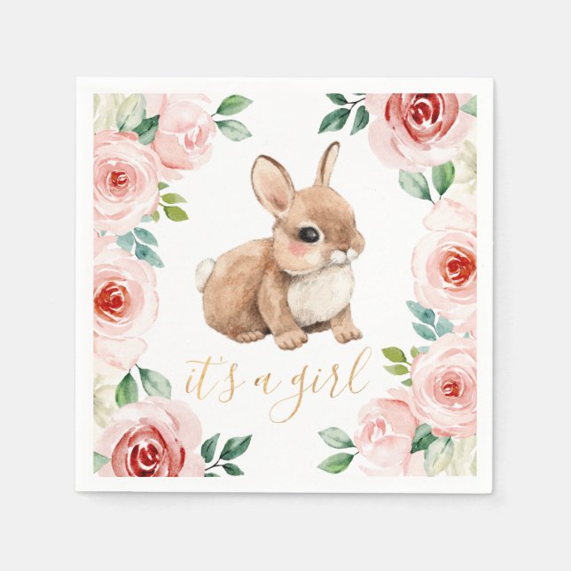Serviette En Papier C'est une fille ! Aquarelle Baby shower de lapin F (Devant)