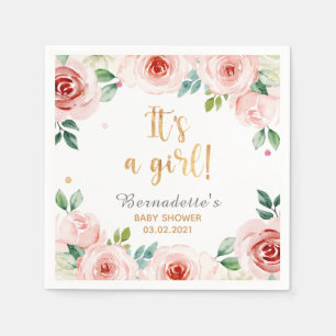Serviette En Papier c'est une fille ! Aquarelle Baby shower floral ser