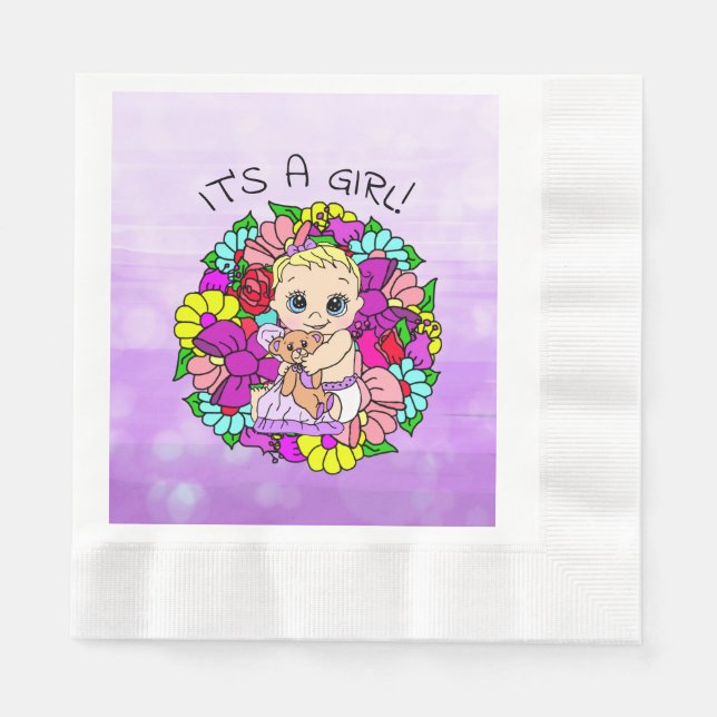 Serviette En Papier C'est une fille, Baby shower caucasien de la fille (Devant)