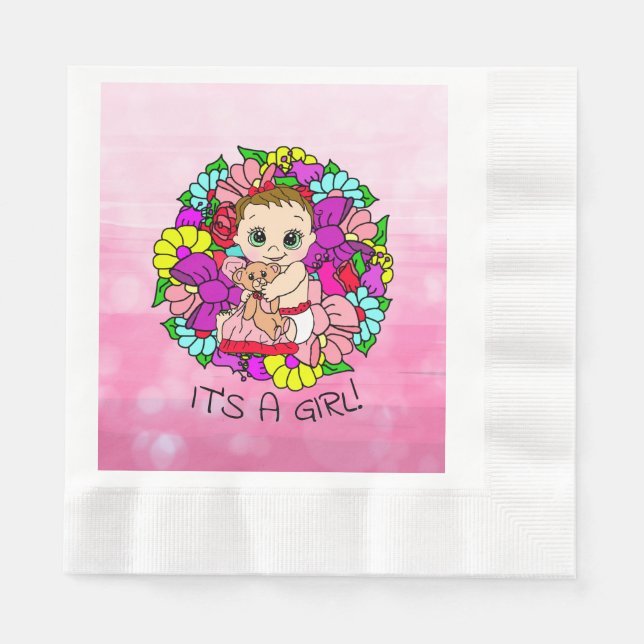 Serviette En Papier C'est une fille, Baby shower caucasien de la fille (Devant)