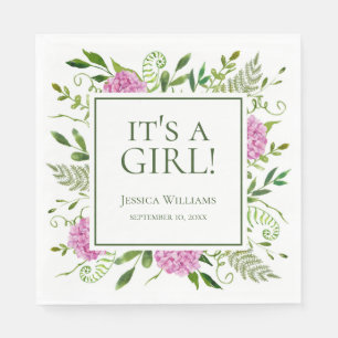 Serviette En Papier C'est une fille Baby Shower Hydrangeas roses