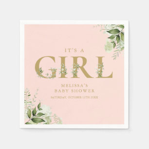 Serviette En Papier C'est une fille Baby Shower Rose Vert doré