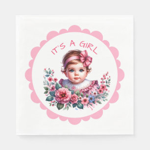 Serviette En Papier C'est une fille Baby shower Vintage rose