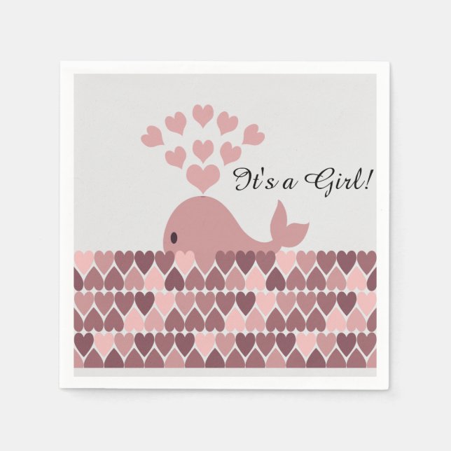 Serviette En Papier C'est une fille ! Belle baleine rose (Devant)