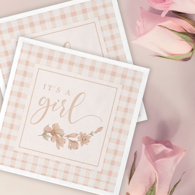Serviette En Papier C'est une fille Blush rose En vichy Baby shower Fl (Créateur téléchargé)