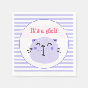 Serviette En Papier C'est une fille.  Cat mou pourpre  Baby shower