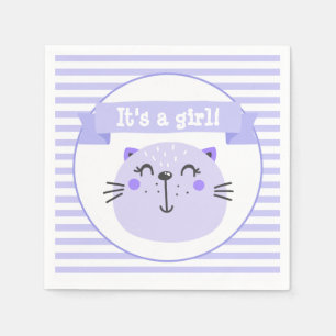 Serviette En Papier C'est une fille.  Cat mou pourpre  Baby shower