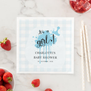 Serviette En Papier C'est une fille Douce Baby Shower à carreaux bleu