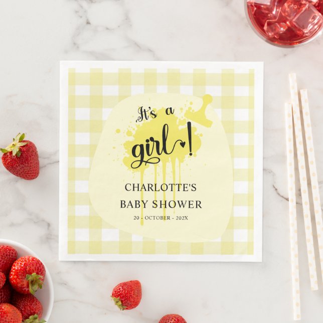 Serviette En Papier C'est une fille Douce Fête de Naissance Jaune Ging (En situation)