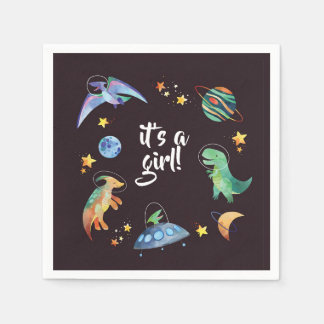 Serviette En Papier C'est une Fille Espace Dinosaure Galaxie Baby Show