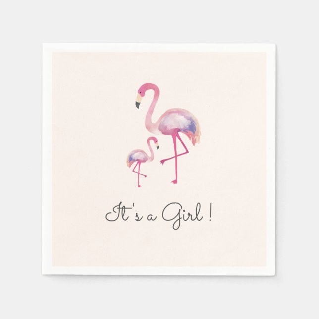 Serviette En Papier C'est une fille Flamant rose Baby shower Napkin (Devant)