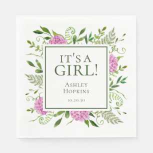 Serviette En Papier C'est une fille Fleurs d'hortensia roses Fille Bab