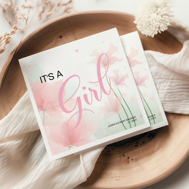 Serviette En Papier C'est une fille Fleurs roses douces  (Créateur téléchargé)