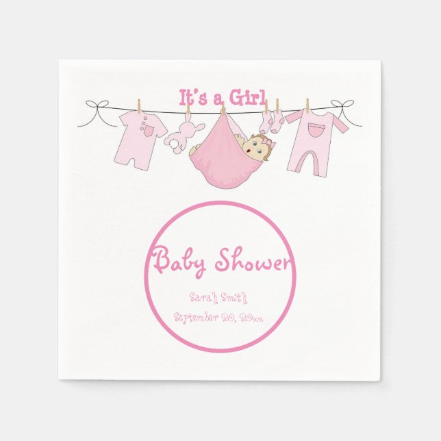 Serviette En Papier C'est une fille mignonne Baby shower rose Napkin (Devant)
