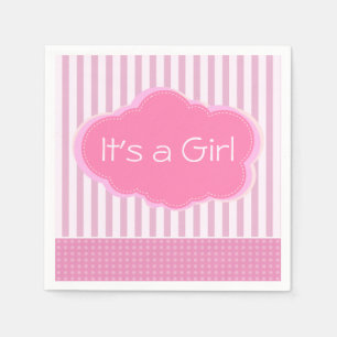 Serviette En Papier C'est une fille Nuage rose et rayures Baby Shower