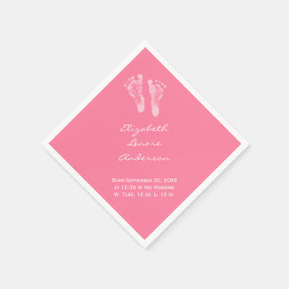 Serviette En Papier C'est une fille rose Baby Footprints Faire-part de