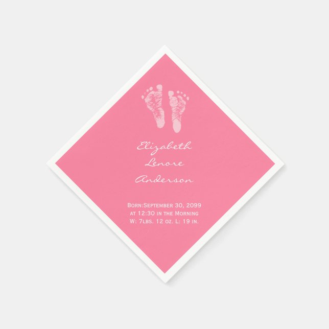 Serviette En Papier C'est une fille rose Baby Footprints Faire-part de (Coin)