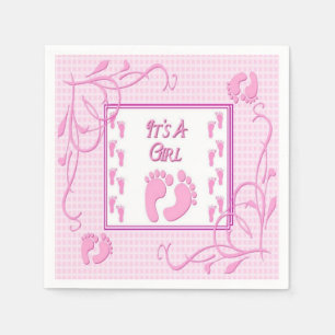 Serviette En Papier C'est une fille rose empreintes Baby shower servie