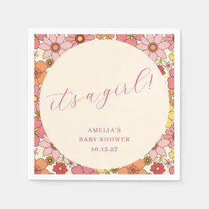 Serviette En Papier C'est une fille Vintage rose Baby shower floral pe