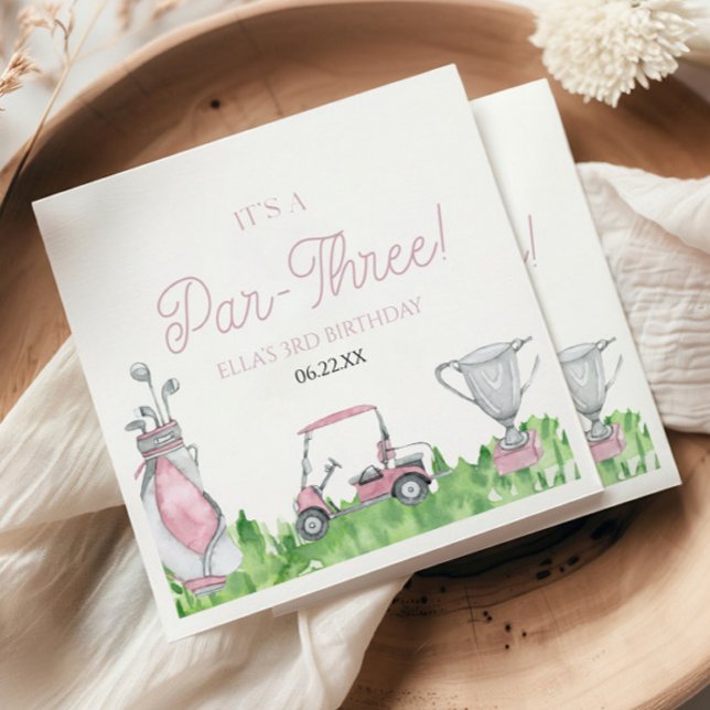 Serviette En Papier C'est une partie de golf rose 3ème anniversaire (Créateur téléchargé)