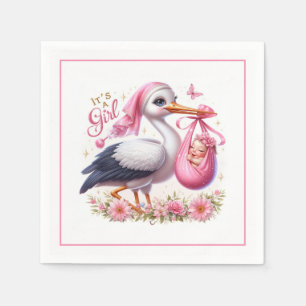 Serviette En Papier C'est une petite fille mignonne cigogne avec bébé 