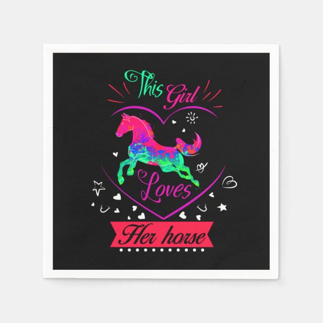 Serviette En Papier Cette fille rose aime son cheval  (Devant)
