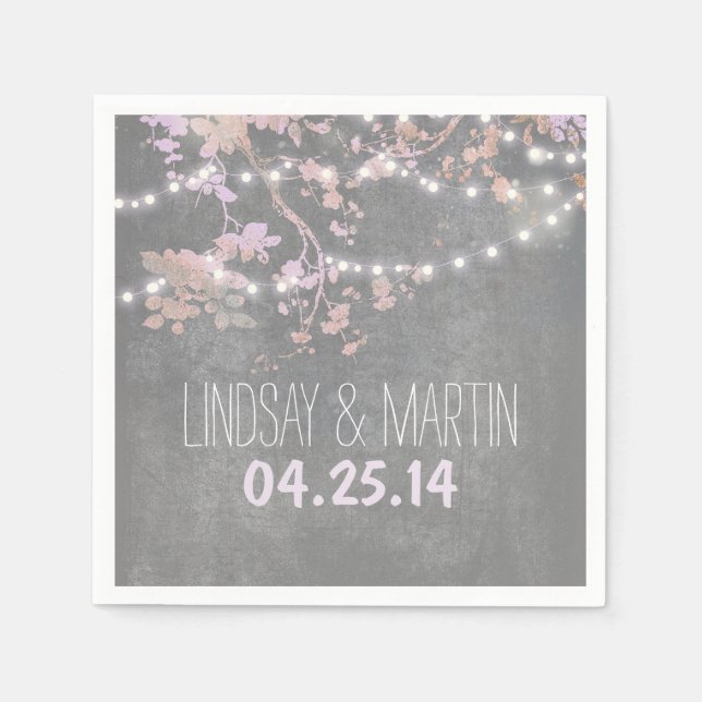 Serviette En Papier Chaîne Lumières Branches Rustique Garden Mariage (Devant)