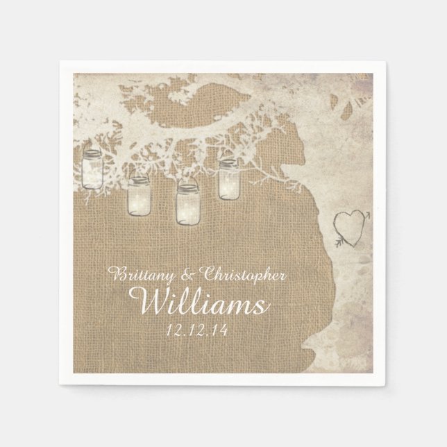 Serviette En Papier Chaîne Mason Jar Lights Arbre Burlap Naples (Devant)