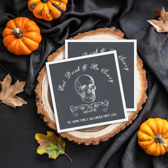 Serviette En Papier Chalboard Skull Personnalisé Halloween Party (Créateur téléchargé)