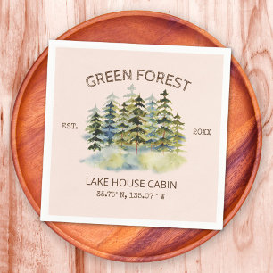 Serviette En Papier Chalet de lodge couleur vert forêt brumeux aquarel
