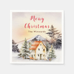 Serviette En Papier Chalet de vacances de Noël Joyeux Noël