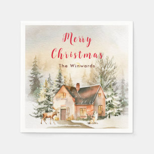 Serviette En Papier Chalet de vacances de Noël Joyeux Noël