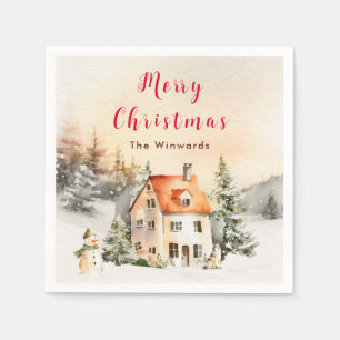 Serviette En Papier Chalet de vacances d'hiver Joyeux Noël
