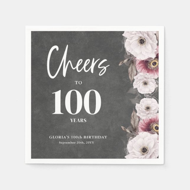 Serviette En Papier Chalet Floral blanc encourage au 100e anniversaire (Devant)