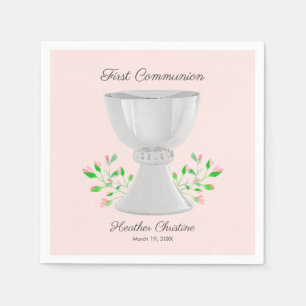 Serviette En Papier Chalice et Buds Rose Verdure Première communion