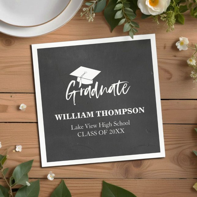 Serviette En Papier Chalk du lycée Noir et blanc Grad Party (Créateur téléchargé)