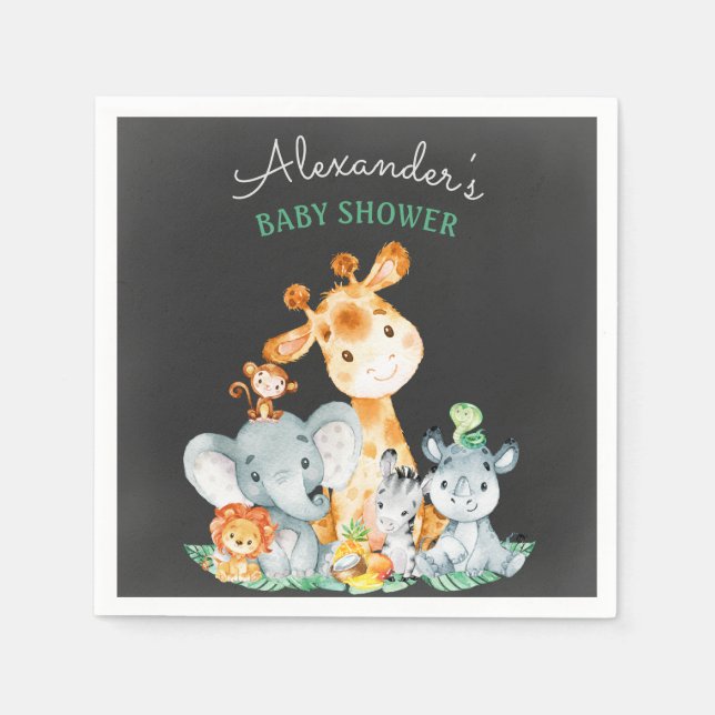 Serviette En Papier Chalkboard Aquarelle Safari Animaux Baby shower (Devant)