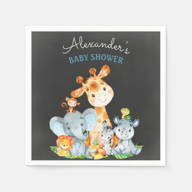 Serviette En Papier Chalkboard Aquarelle Safari Animaux Baby shower (Devant)