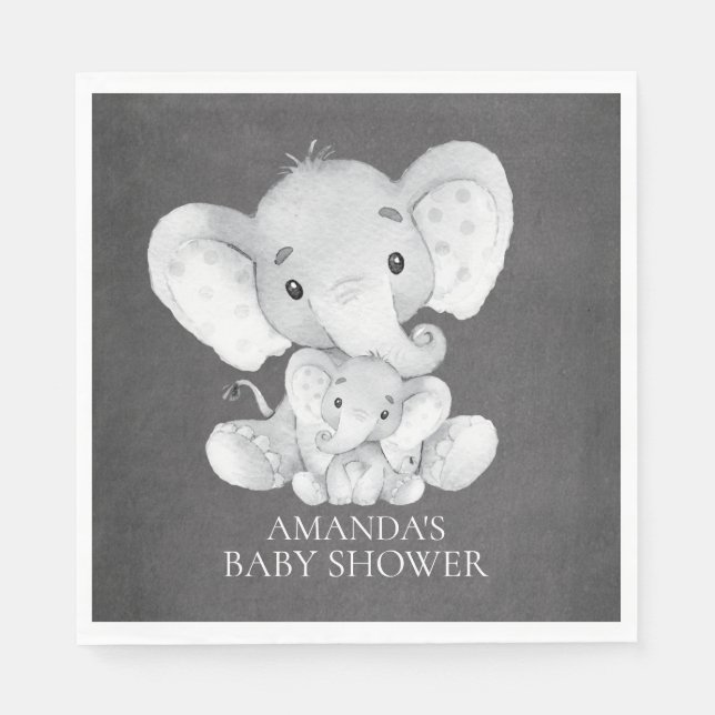 Serviette En Papier Chalkboard Elephant Boys Baby shower Papier Napkin (Devant)